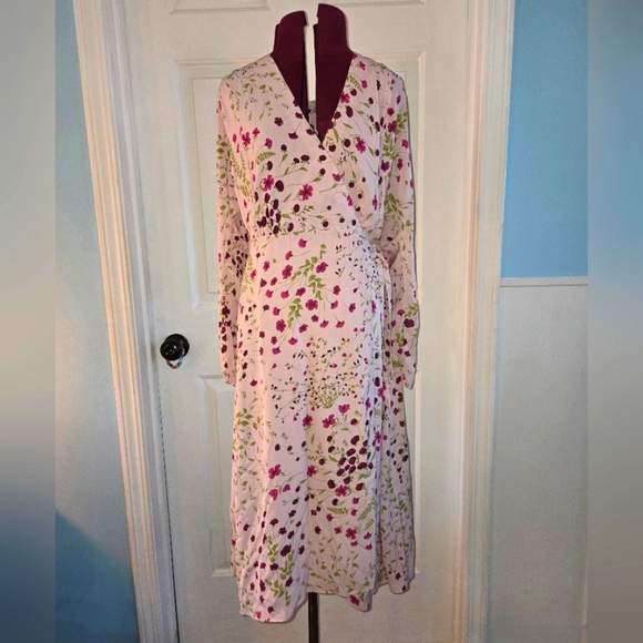 Joie Dresses & Skirts - Joie Long Sleeve Pink Lilac Floral Print Wrap Maxi Dress Small